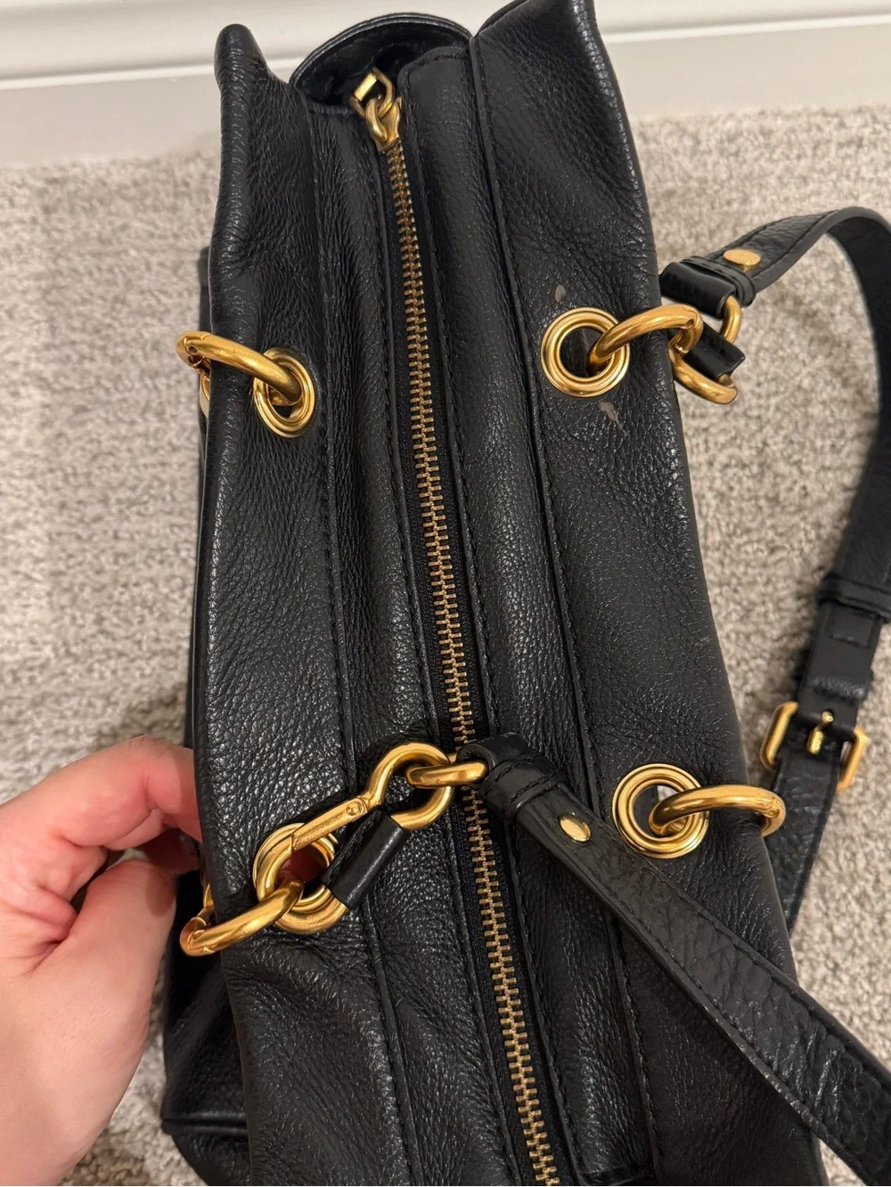 Marc by Marc Jacobs Black Leather Satchel with Gold Hardware Accents